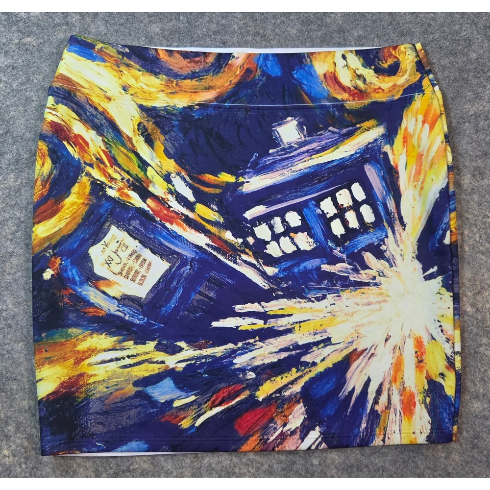 Her Universe Doctor Who Starry Night TARDIS Mini Skirt Large Blue Yellow